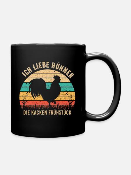 Witziges Huhn - Ich Liebe Hühner - Tasse einfarbig - Schwarz
