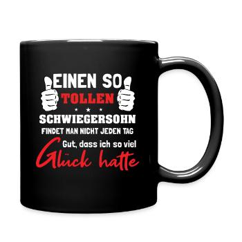 Schwiegersohn Schwiegermutter Schwiegervater - Tasse einfarbig - Schwarz - Rechts