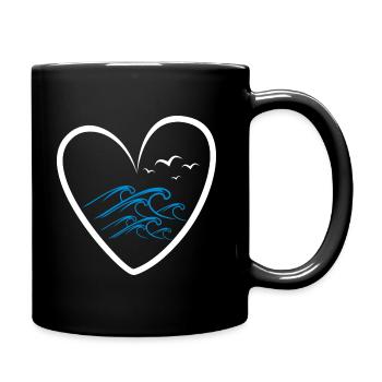 Heart Seagulls Waves - Maritimes for sea lovers - Full Colour Mug - black - Right