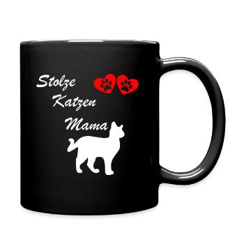 Katzen Mama Stolz - Tasse einfarbig - Schwarz - Rechts