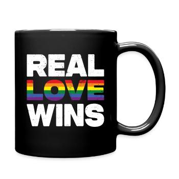 Real Love Wins LGBTQ Rainbow Gay Pride - Full Colour Mug - black - Right