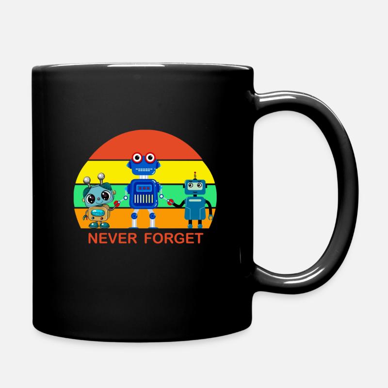 Funny Vintage Retro ROBOTS - Never Forget Design - Full Colour Mug - black