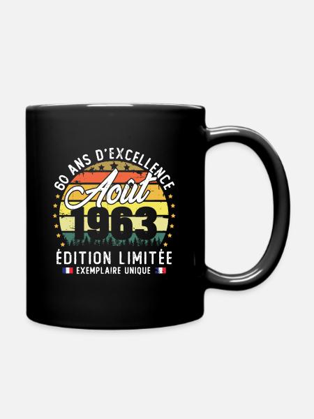 Vintage Cadeau Anniversaire 60 Ans Août 1963 - Mug uni - noir