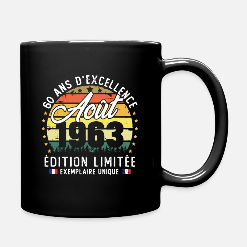 Vintage Cadeau Anniversaire 60 Ans Août 1963 - Mug uni - noir