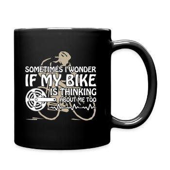 Wonder if My Bike Thinking About me Cycling - Full Colour Mug - black - Right