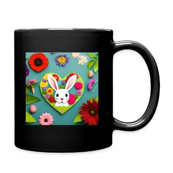 Viele Blumen und ein Osterhase - Tasse einfarbig - Schwarz - Rechts