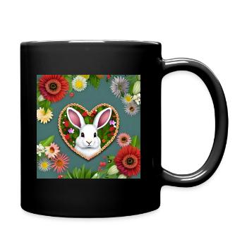 Osterhase mit Herz Hase - Tasse einfarbig - Schwarz - Rechts