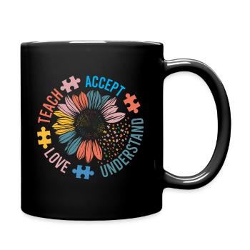 Teach Accept Understand Love Autism Awareness - Full Colour Mug - black - Right