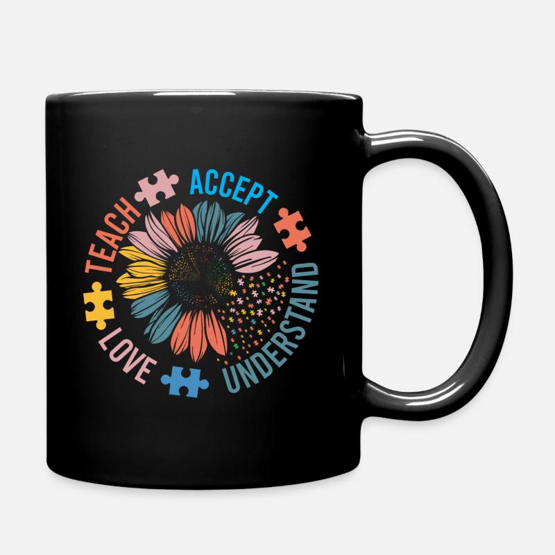 Teach Accept Understand Love Autism Awareness - Full Colour Mug - black