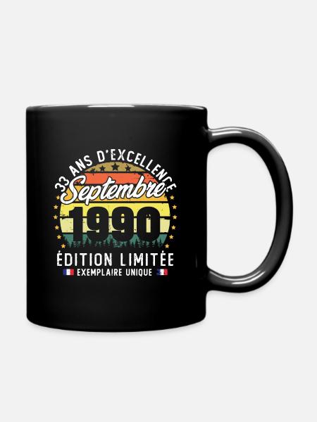 Vintage rétro septembre 1990 anniversaire 33 Ans - Mug uni - noir