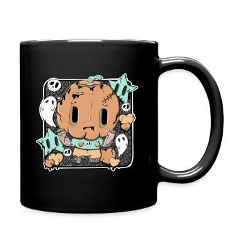 Zombie Pumpkin Pete in kawaii style - Full Colour Mug - black - Right