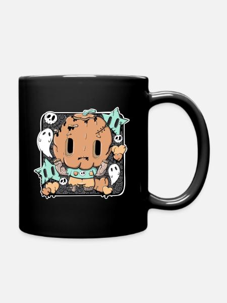Zombie Pumpkin Pete in kawaii style - Full Colour Mug - black