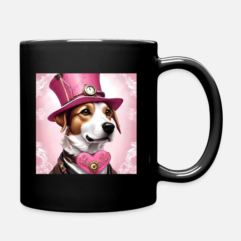 Steampunk art design dog with hat - Full Colour Mug - black