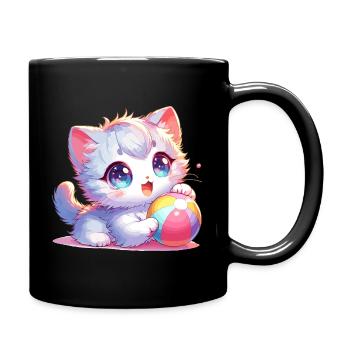 Anime Babykatze die mit einem Ball spielt - Tasse einfarbig - Schwarz - Rechts