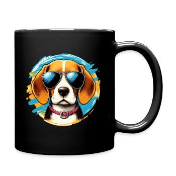 Cute Beagle Wearing Sunglasses - Full Colour Mug - black - Right