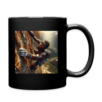 Man climbing steep rock face by Angelical Art - Full Colour Mug - black - Right