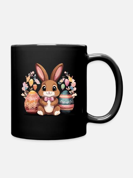 Osterhase mit bunten Eiern - schönes Ostermotiv - Tasse einfarbig - Schwarz