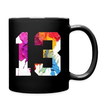 FARBIG NUMMER 13 BUNT 13. GEBURTSTAG - Tasse einfarbig - Schwarz - Rechts