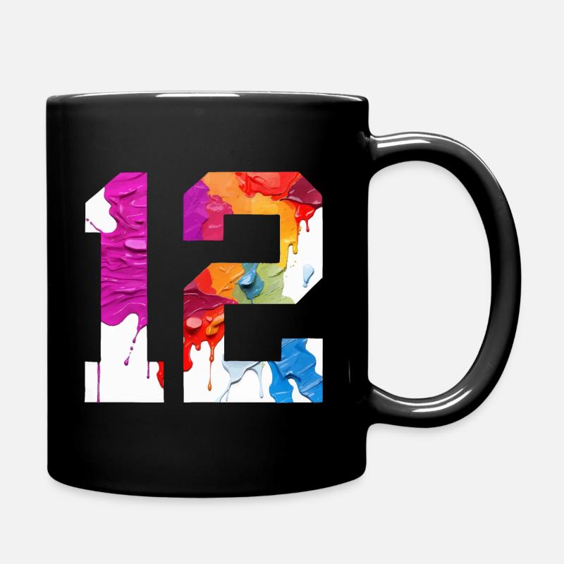 FARBIG NUMMER 12 BUNT 12. GEBURTSTAG - Tasse einfarbig - Schwarz