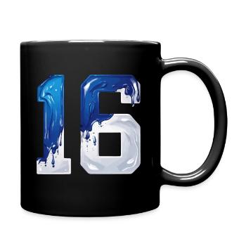 NR. 16 NUMMER 16 BLAU WEIß 16. GEBURTSTAG - Tasse einfarbig - Schwarz - Rechts