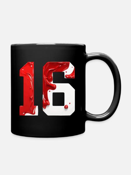 NR. 16 NUMMER 16 ROT WEIß 16. GEBURTSTAG - Tasse einfarbig - Schwarz