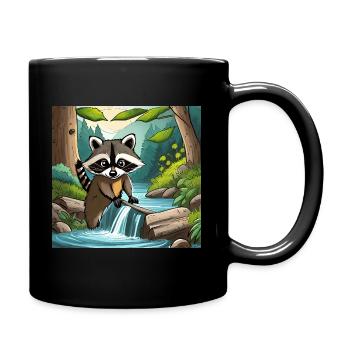 Waschbär am Bach - Tasse einfarbig - Schwarz - Rechts