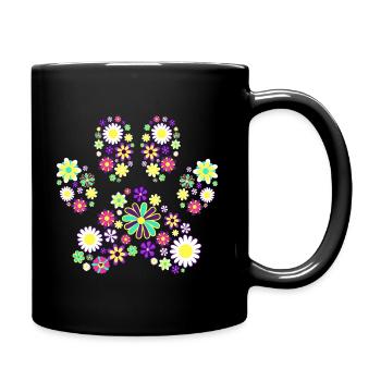 Blumen Pfote Pfote Hund Frau - Tasse einfarbig - Schwarz - Rechts