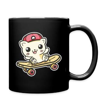 Skateboarder Katze - Tasse einfarbig - Schwarz - Rechts