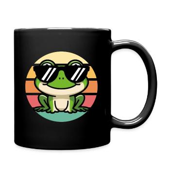 Cooler Frosch Mit Sonnenbrille Vintage Sunset - Tasse einfarbig - Schwarz - Rechts