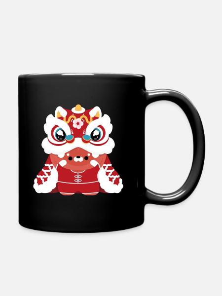 Chinesisches Neujahr - Löwentanz Roter Panda - Tasse einfarbig - Schwarz