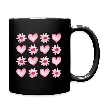 Herzen Blumen Valentinstag Frauen - Tasse einfarbig - Schwarz - Rechts