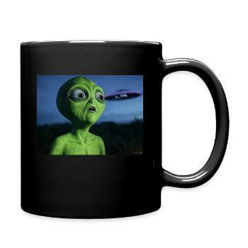 Grüner Alien Blickfang UFO - Tasse einfarbig - Schwarz - Rechts