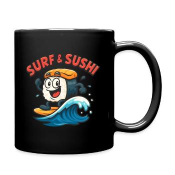 Sushi auf Wellenreiten - Tasse einfarbig - Schwarz - Rechts