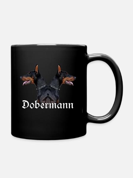 Dog head, dog face, Doberman, dog sports, dog, - Full Colour Mug - black