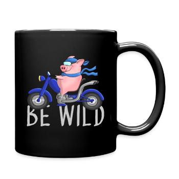 Cochon drôle sur dessin animé de moto - Mug uni - noir - Droite