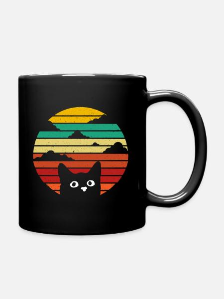 Rétro vintage chat coucher de soleil chat vintage - Mug uni - noir