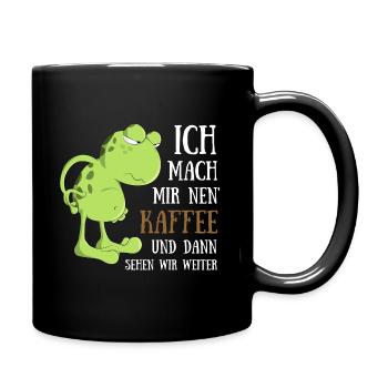 Frosch Kaffee trinken Morgenmuffel Spätaufsteher - Tasse einfarbig - Schwarz - Rechts