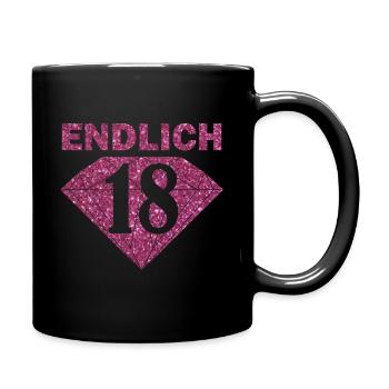 Endlich 18 Spruch Pink Glitzer - Tasse einfarbig - Schwarz - Rechts