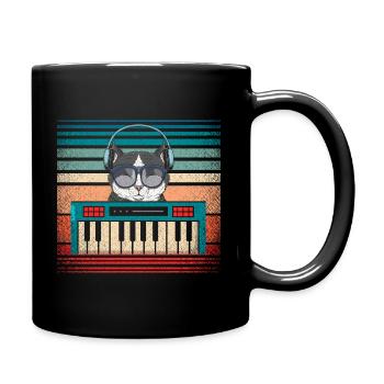 Synthétiseur keyboard producteur de musique chat - Mug uni - noir - Droite
