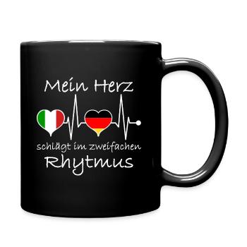 Italien Deutschland Flagge Herzschlag - Tasse einfarbig - Schwarz - Rechts