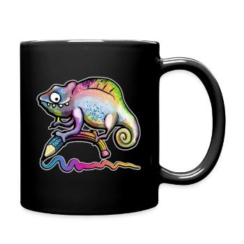 Chamäleon mit Stift - Tasse einfarbig - Schwarz - Rechts