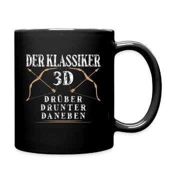 Klassiker 3D Drüber Drunter Daneben Bogenschießen - Tasse einfarbig - Schwarz - Rechts