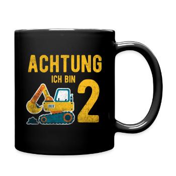 Kinder Achtung ich bin 2 Geburtstag 2 Jahre Bagger - Tasse einfarbig - Schwarz - Rechts