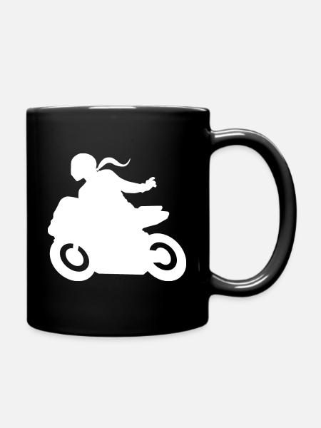 Motorradgruß Motorradfahrerin DLZG Motorrad Frau - Tasse einfarbig - Schwarz