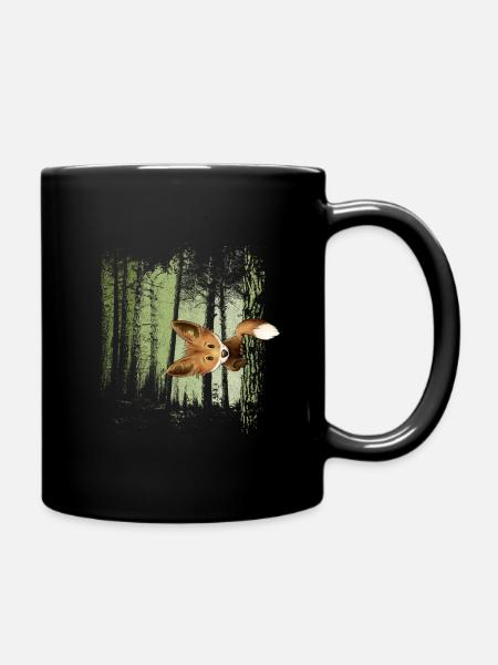 Casual fox behind the tree in the forest - Full Colour Mug - black