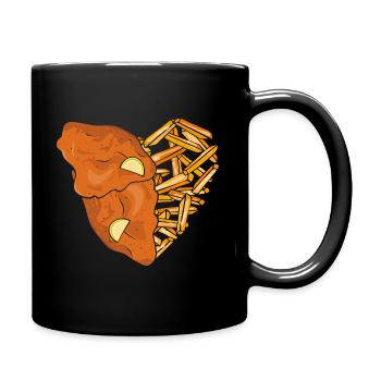 Schnitzel und Pommes Herz - Tasse einfarbig - Schwarz - Rechts