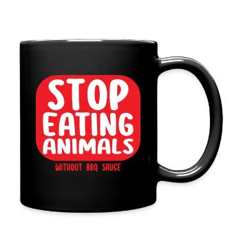 Stop Eating Animals Without BBQ Sauce - Not VGN - Full Colour Mug - black - Right