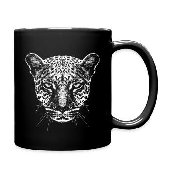 Leopard / Kopf / Grafik / Weiß - Tasse einfarbig - Schwarz - Rechts