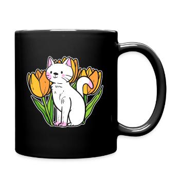 Katze mit Tulpen Gärtner - Tasse einfarbig - Schwarz - Rechts