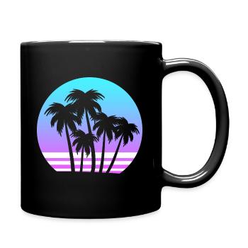 Vaporwave tropische Sonnenuntergangspalme Strand - Tasse einfarbig - Schwarz - Rechts